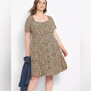 Lane Bryant Women’s Leopard Fit & Flare Dress Plus Size 18 Sweetheart Pockets